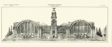 (Gara Centrala Fatada proiect, arh. Victor Stefanescu 1913)