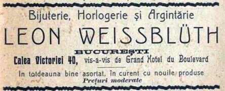 Calea Victoriei Nr. 40, Bijuterie, Horologerie si Argintarie 1919.